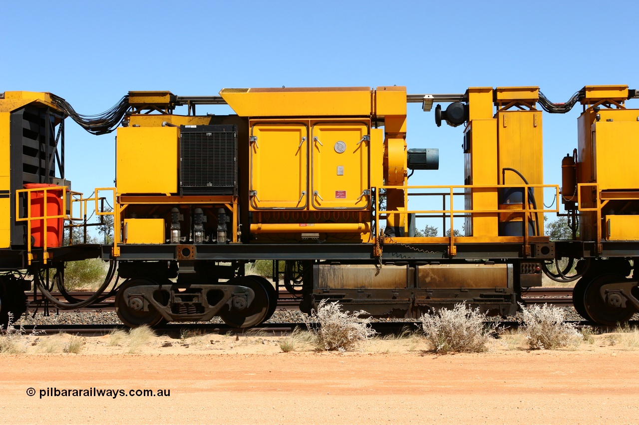060501 3923
Abydos Siding backtrack, Speno rail grinder RG 1, a RR24 model grinder with 24 grinding wheels, serial M20, third grinding module. 1st May 2006.
Keywords: RG1;Speno;RR24;M20;track-machine;