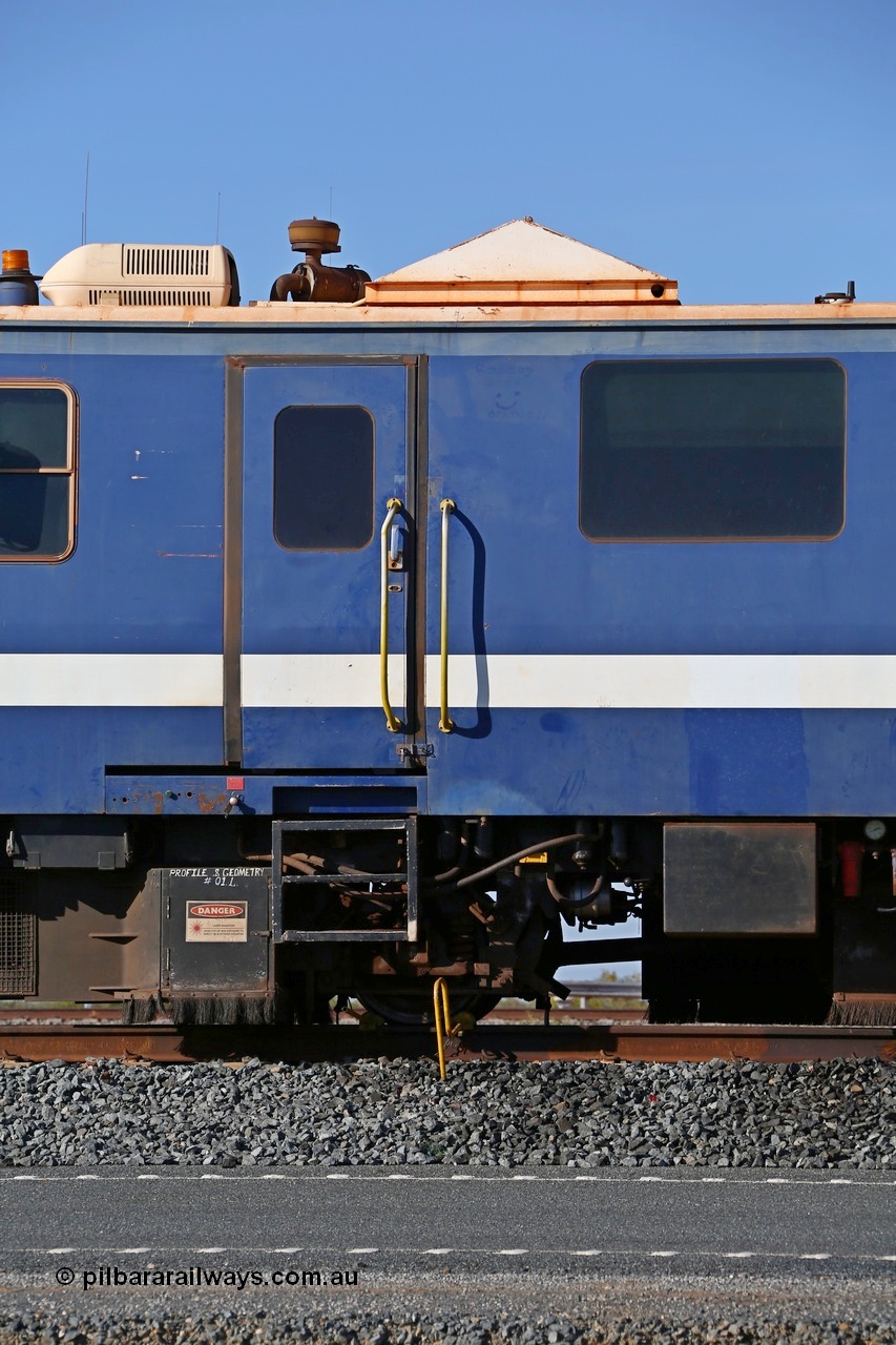 150619 9147
Mooka, side section 2 of 5, BHP Iron Ore's track recording vehicle, EM80 which is a Plasser & Theurer EM-80 model and still wearing the old BHP blue and white livery, this unit was delivered in Mt Newman Mining orange and white, Mermec fitted a Tecnogamma system as part of a refurbishment.
Keywords: EM80;Plasser-&-Theurer;track-machine;