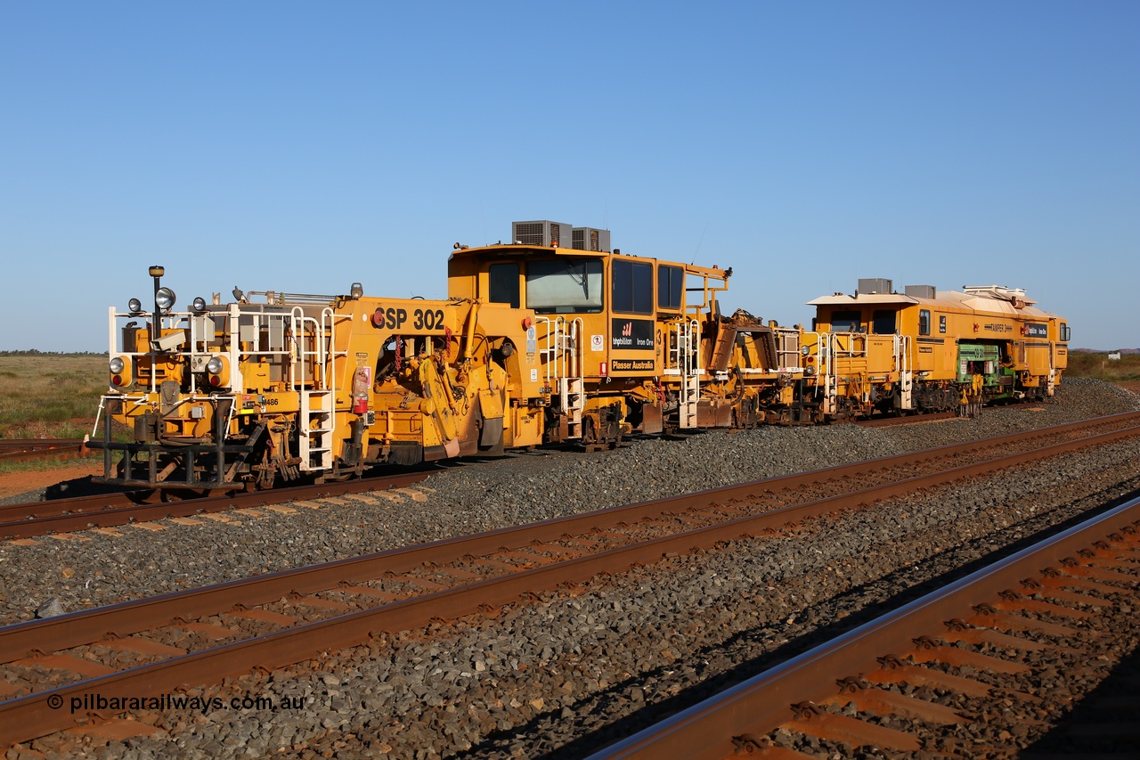 150619 9157
Walla back track, BHP track machines BR 33 and Tamper 3 both Plasser Australia units, BR33 is a ballast regulator model SSP302 serial M486 while Tamper 3 is a model 09-3X serial M480. 19th June 2015.
Keywords: BR33;Plasser-Australia;SSP-302;M486;09-3X;M480;track-machine;