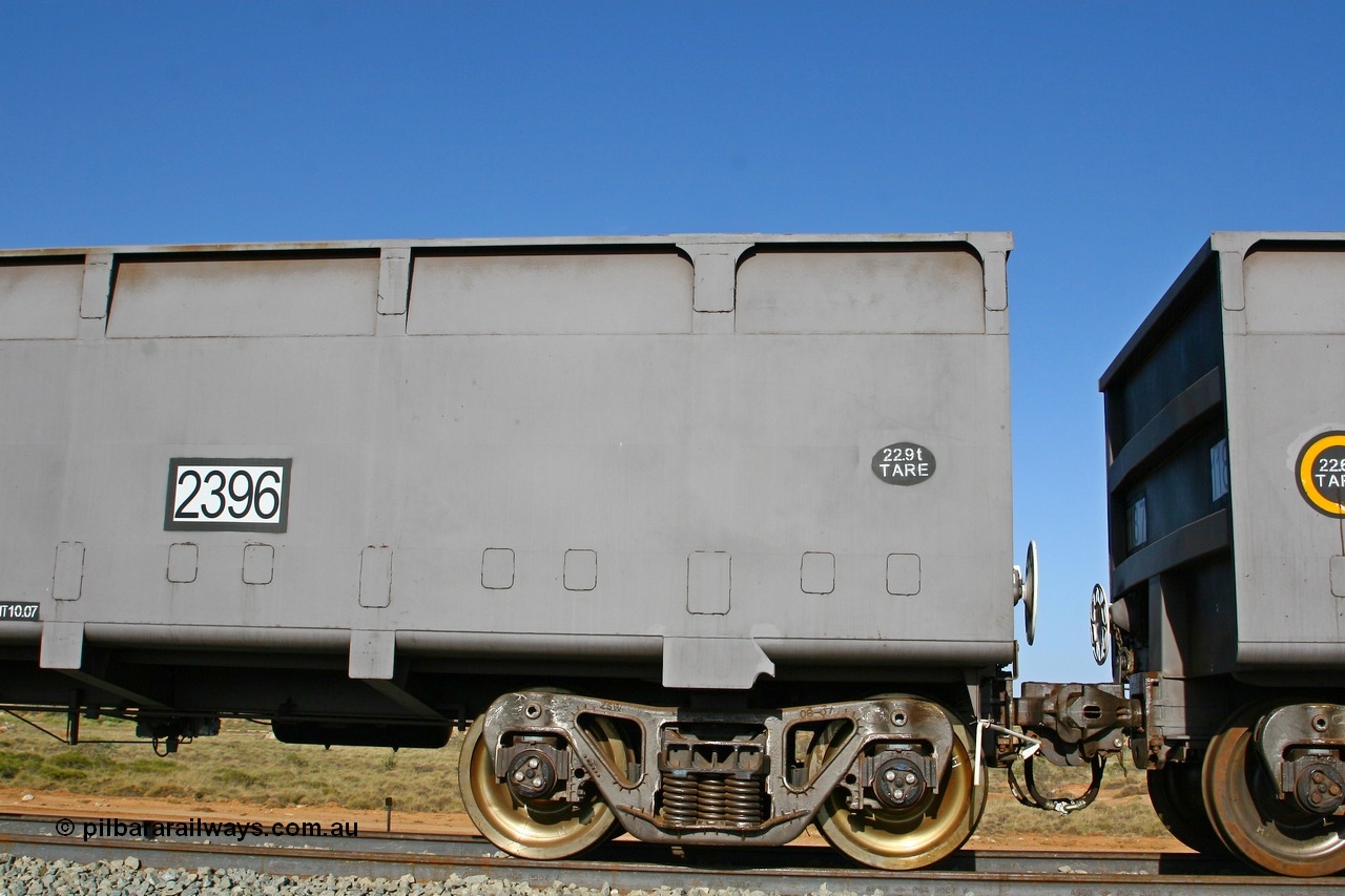 080116 1374
Chapman Siding, FMG master waggon 2396 tare 22.9 tonnes coupled with Janney Type F Interlock couplers and CSR type bogie. Built by CSR (China Southern) Zhuzhou Rolling Stock Works in China during 2007. 16th January 2008.
Keywords: 2396;CSR-Zhuzhou-Rolling-Stock-Works-China;FMG-ore-waggon;
