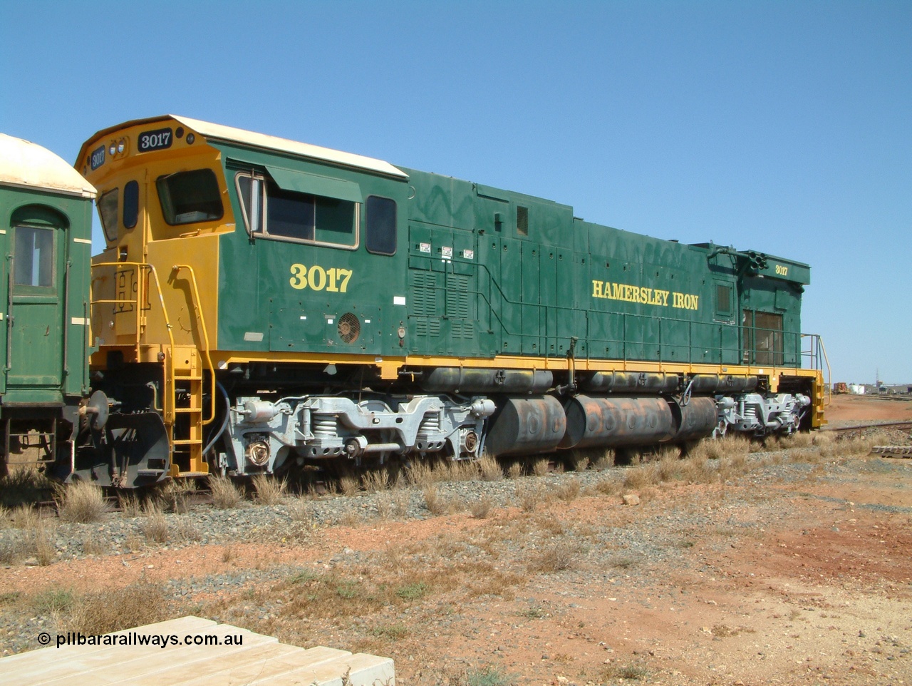 041014 142128
Pilbara Railways Historical Society, Comeng WA ALCo rebuild C636R locomotive 3017 serial WA-135-C-6043-04. The improved Pilbara cab was fitted as part of the rebuild in April 1985. Donated to Society in 1996. 14th October 2004.
Keywords: 3017;Comeng-WA;ALCo;C636R;WA-135-C-6043-04;rebuild;