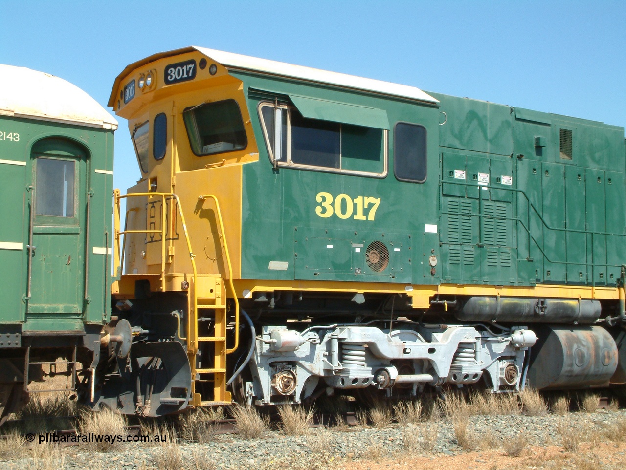 041014 142144
Pilbara Railways Historical Society, Comeng WA ALCo rebuild C636R locomotive 3017 serial WA-135-C-6043-04. The improved Pilbara cab was fitted as part of the rebuild in April 1985. Donated to Society in 1996. 14th October 2004.
Keywords: 3017;Comeng-WA;ALCo;C636R;WA-135-C-6043-04;rebuild;
