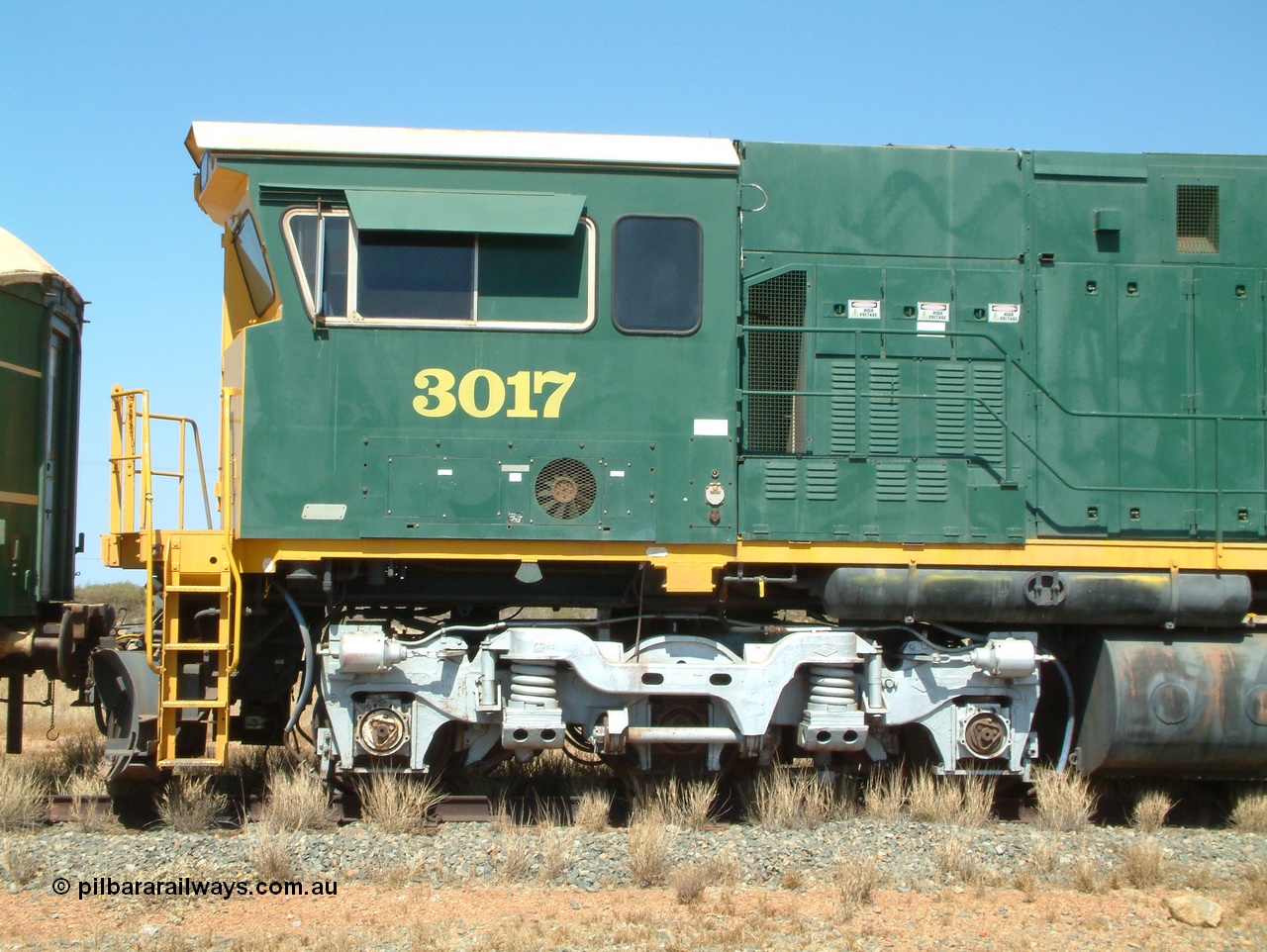 041014 142239
Pilbara Railways Historical Society, Comeng WA ALCo rebuild C636R locomotive 3017 serial WA-135-C-6043-04. The improved Pilbara cab was fitted as part of the rebuild in April 1985. Donated to Society in 1996. 14th October 2004.
Keywords: 3017;Comeng-WA;ALCo;C636R;WA-135-C-6043-04;rebuild;