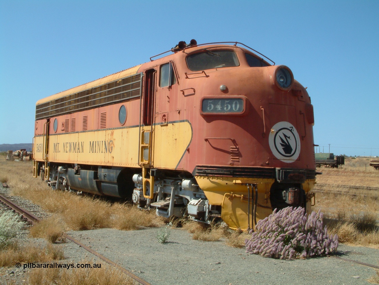 041014 142738
Pilbara Railways Historical Society museum, 5450 a USA built EMD model F7A serial 8970 and frame 3006-A9, built Jan-1950 for Western Pacific Railroad as 917-A, imported for the Mt Newman Mining Co. to construct their Port Hedland to Newman railway in December 1967. Donated to the Society in 1978. 14th October 2004.
Keywords: 5450;EMD;F7A;8970;917-A;3006-A9;