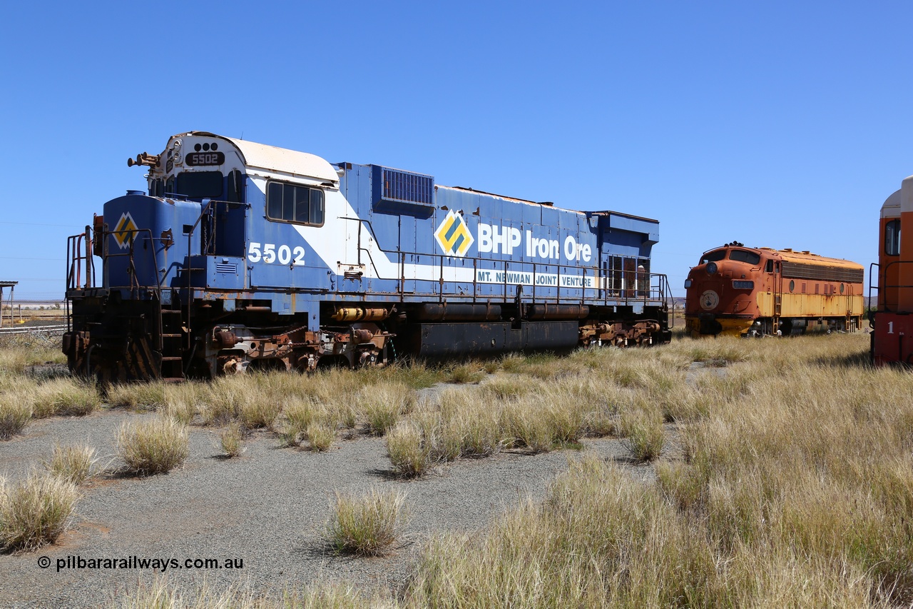 200914 7766
Pilbara Railways Historical Society museum, Australian built by Comeng NSW an MLW ALCo M636 unit formerly owned by BHP 5502 serial C6096-7 built in July 1976, retired in 1994, donated to Society in November 1995. 14th September 2020.
Keywords: 5502;Comeng-NSW;MLW;ALCo;M636;C6096-7;