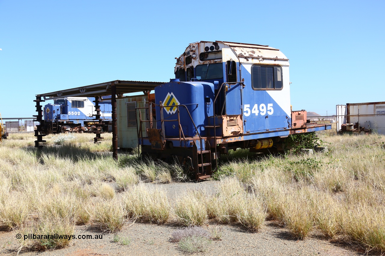 200914 7776
Pilbara Railways Historical Society, the cab from Mt Newman Mining / BHP scrapped Comeng NSW built ALCo M636 unit 5495 serial number C6084-11 next to the office building. The shade uprights are re-purposed crank shafts and cam shafts. 14th September 2020.
Keywords: 5495;Comeng-NSW;MLW-ALCo;M636;C6084-11;