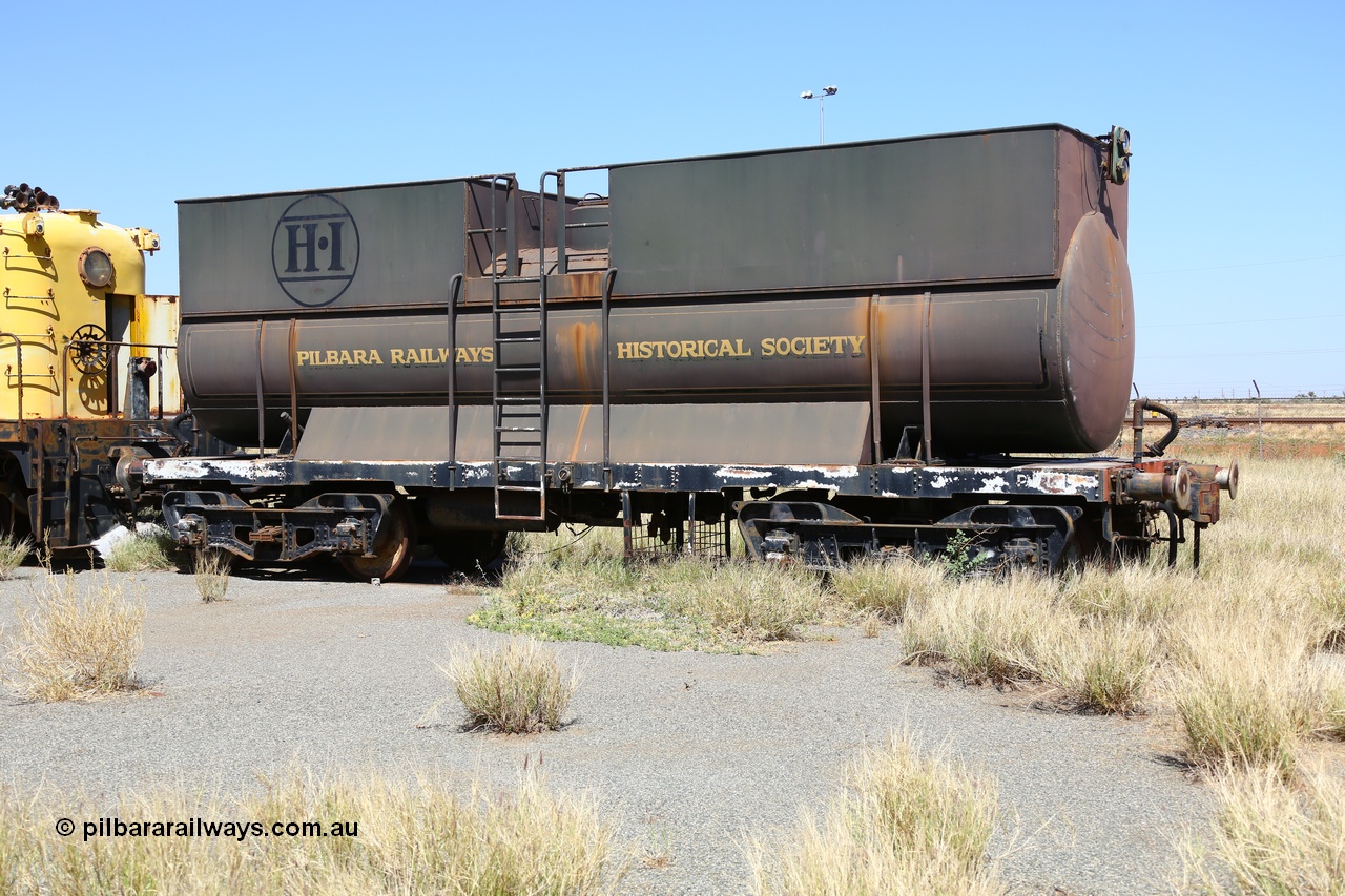 200914 7778
Pilbara Railways Historical Society, PWT 1 the water gin waggon used with the steam locomotive Pendennis Castle, this waggon had a proportional valve fitted to control the Westinghouse brake system on the train via the vacuum brake on the Pendennis Castle. 14th September 2020.
