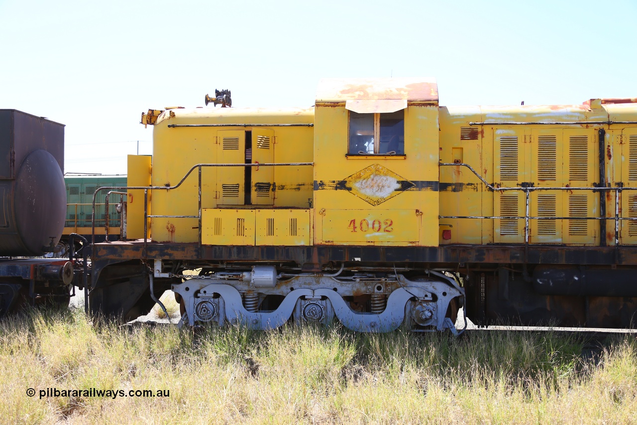 200914 7784
Pilbara Railways Historical Society museum, former Cliffs Robe River Iron Associates RSC-3 model ALCo locomotive built by Montreal Locomotive Works (MLW) in 1951 for NSWGR as the 40 class 4002 serial 77733, purchased by CRRIA in 1971 and numbered 261.002, then 1705 and finally 9405. 4002 is preserved in an operational state and another claim to fame is it run the Royal Train in NSW February 1954. Donated to the Society in 1979. 14th September 2020.
Keywords: 4002;MLW;ALCo;RSC3;77733;9405;40-class;