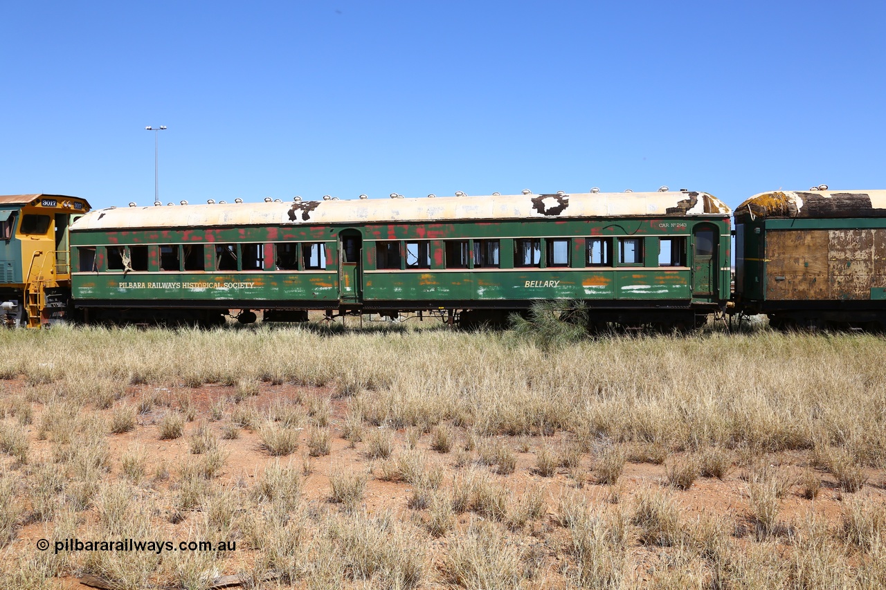 200914 7796
Pilbara Railways Historical Society, passenger carriage 'Bellary' was originally built by Clyde Engineering at Granville NSW in 1936 for the NSWGR as a second class railway carriage FS type FS 2143. In 1987 it was purchased by the Society and is named after a local river. 14th September 2020.
Keywords: FS2143;FS-type;Clyde-Engineering-Granville-NSW;