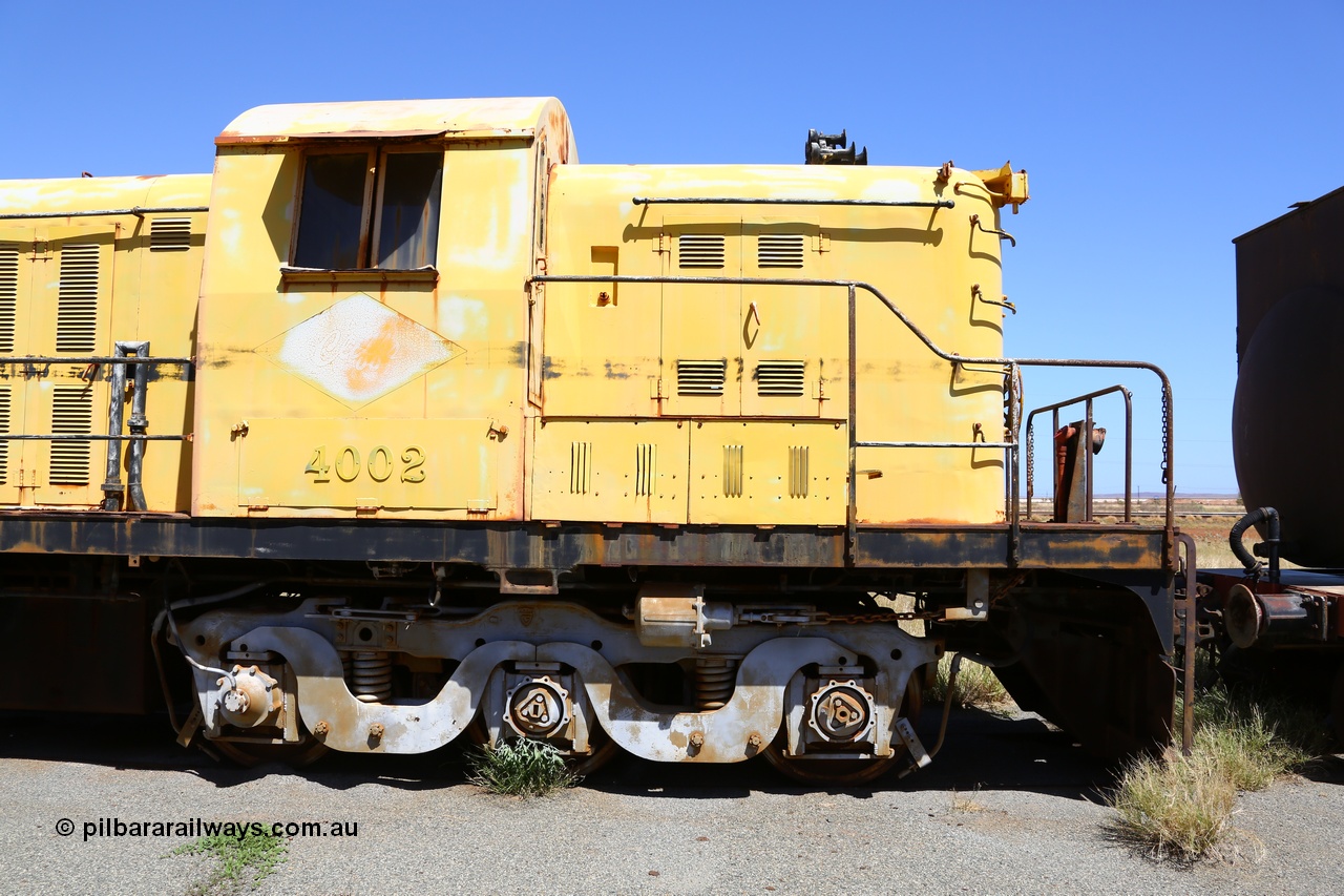 200914 7802
Pilbara Railways Historical Society museum, former Cliffs Robe River Iron Associates RSC-3 model ALCo locomotive built by Montreal Locomotive Works (MLW) in 1951 for NSWGR as the 40 class 4002 serial 77733, purchased by CRRIA in 1971 and numbered 261.002, then 1705 and finally 9405. 4002 is preserved in an operational state and another claim to fame is it run the Royal Train in NSW February 1954. Donated to the Society in 1979. 14th September 2020.
Keywords: 4002;MLW;ALCo;RSC3;77733;9405;40-class;