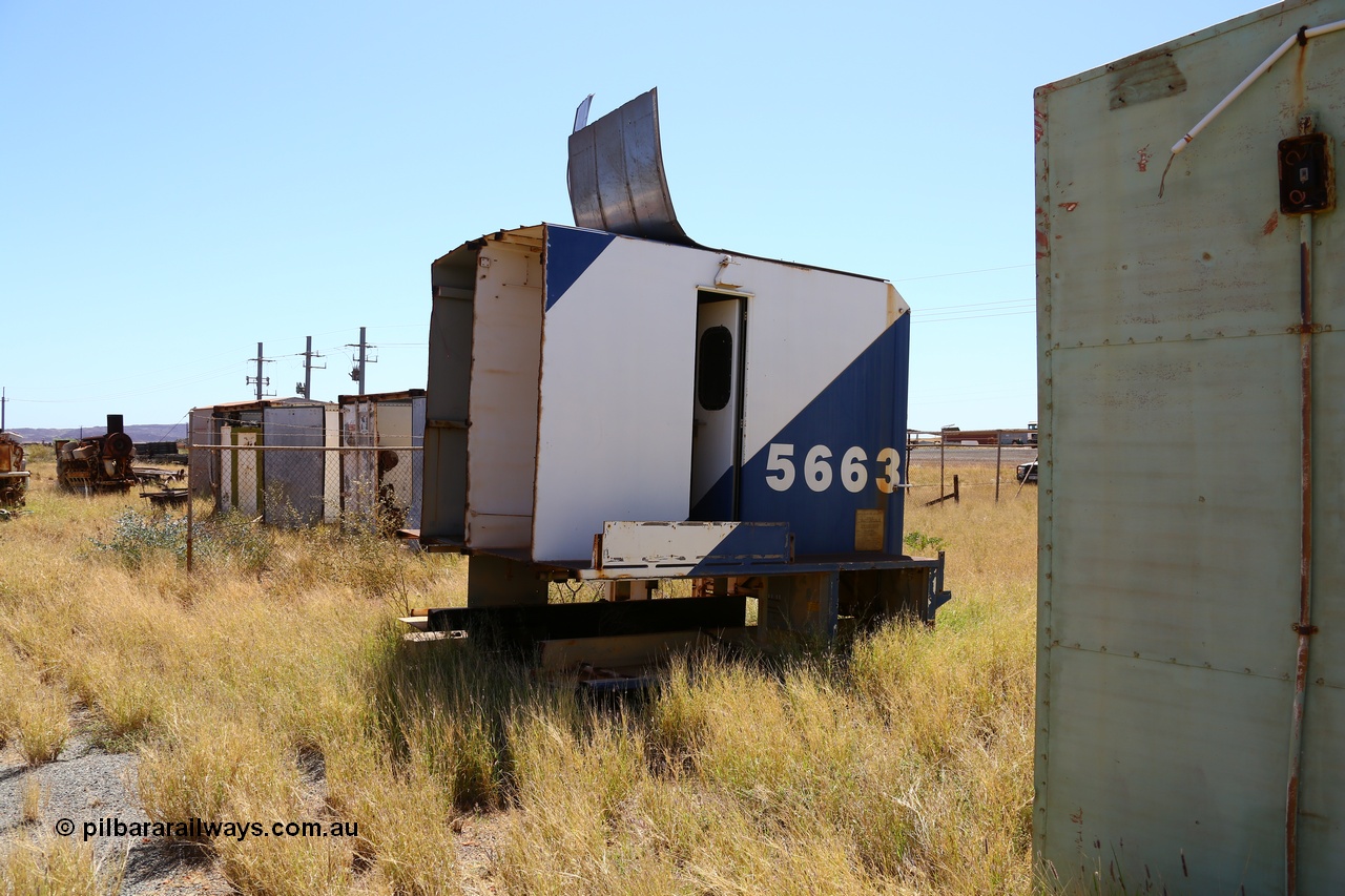 200914 7811
Pilbara Railways Historical Society, the Locotrol 'cab' from Goninan WA rebuild CM40-8ML unit 5663 Newcastle, one of three units built without a driving cab in 1994 but with a Locotrol equipment cabinet to do away with the Locotrol waggons that were in use at the time. Eventually the three locomotives had driving cabs fitted. Donated to the Society around 1998? 14th September 2020.
Keywords: 5663;Goninan;GE;CM40-8ML;8412-08/94-154;rebuild;AE-Goodwin;ALCo;M636C;5476;G6047-8;