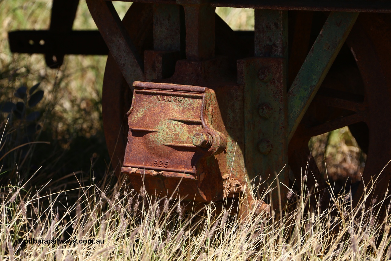 200914 7817
Pilbara Railways Historical Society, axle box with WAGRYS and the year 1925 on a four wheel waggon. 14th September 2020.
