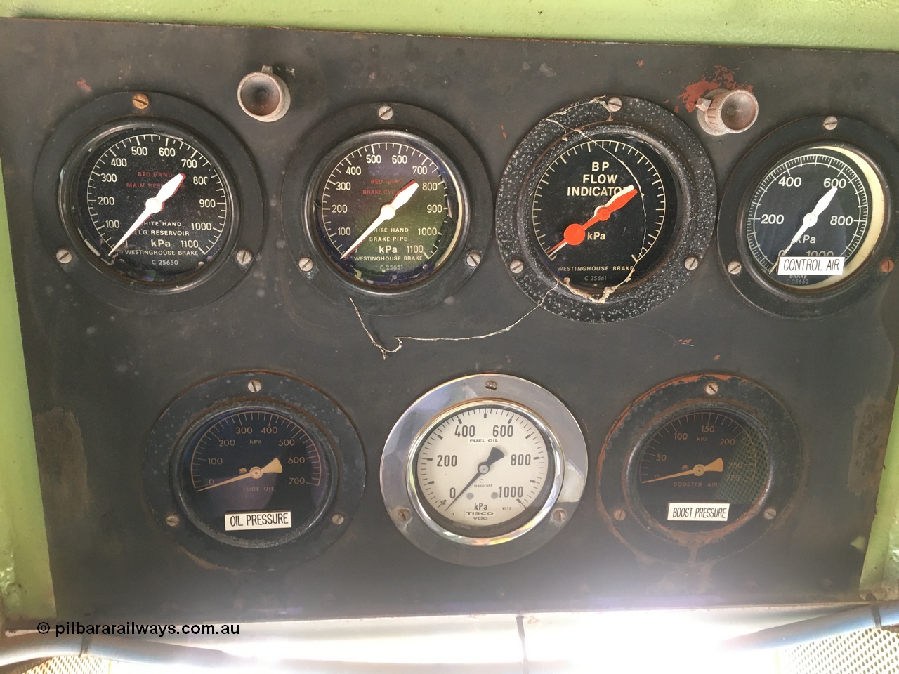 200914 iPhone IMG 8838
Pilbara Railways Historical Society, gauge panel located above the centre entry door to the cab of 3017. 14th September 2020.
Keywords: 3017;Comeng-WA;ALCo;C636R;WA-135-C-6043-04;rebuild;