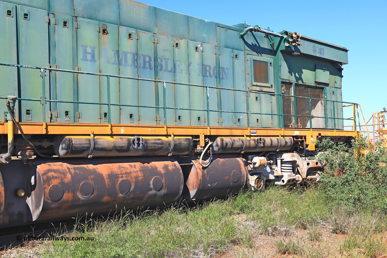 240701 2737
Pilbara Railways Historical Society, Comeng WA ALCo rebuild C636R locomotive 3017 serial WA-135-C-6043-04. The improved Pilbara cab was fitted as part of the rebuild in April 1985. Donated to Society in 1996. July 1, 2024.
Keywords: 3017;Comeng-WA;ALCo;C636R;WA-135-C-6043-04;rebuild;