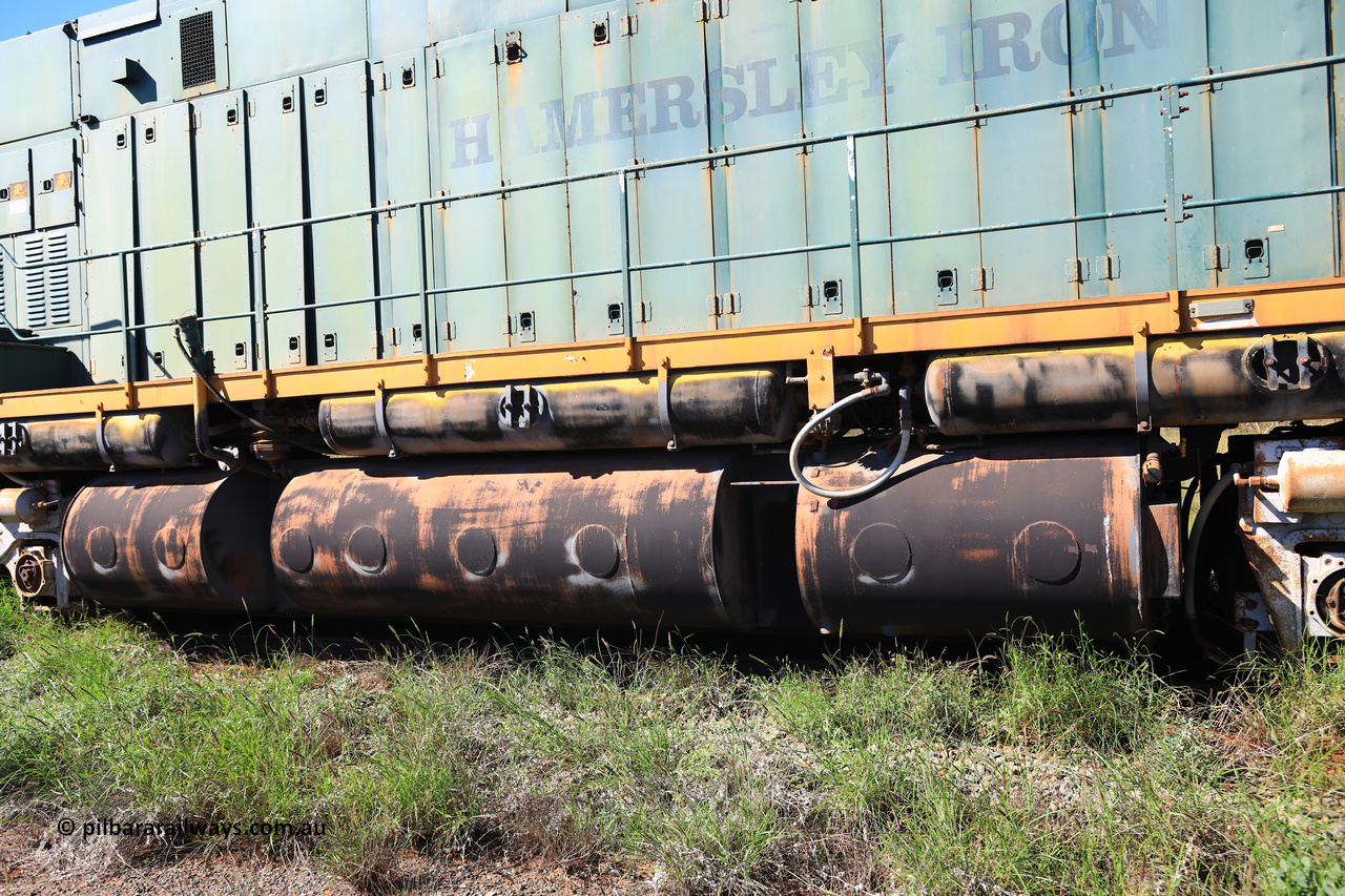 240701 2739
Pilbara Railways Historical Society, Comeng WA ALCo rebuild C636R locomotive 3017 serial WA-135-C-6043-04. The improved Pilbara cab was fitted as part of the rebuild in April 1985. Donated to Society in 1996. July 1, 2024.
Keywords: 3017;Comeng-WA;ALCo;C636R;WA-135-C-6043-04;rebuild;
