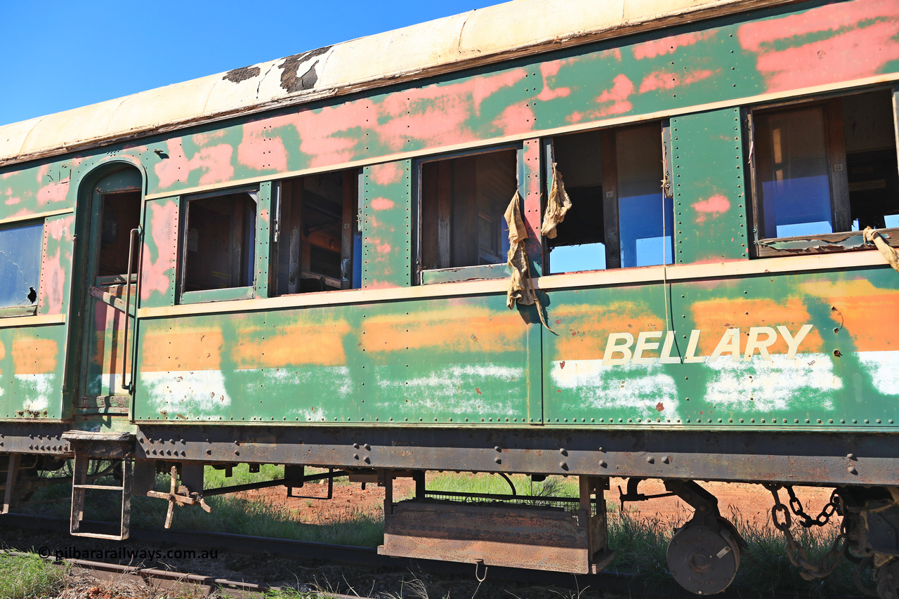 240701 2742
Pilbara Railways Historical Society, passenger carriage 'Bellary' was originally built by Clyde Engineering at Granville NSW in 1936 for the NSWGR as a second class railway carriage FS type FS 2143. In 1987 it was purchased by the Society and is named after a local river. July 1, 2024.
Keywords: FS2143;FS-type;Clyde-Engineering-Granville-NSW;