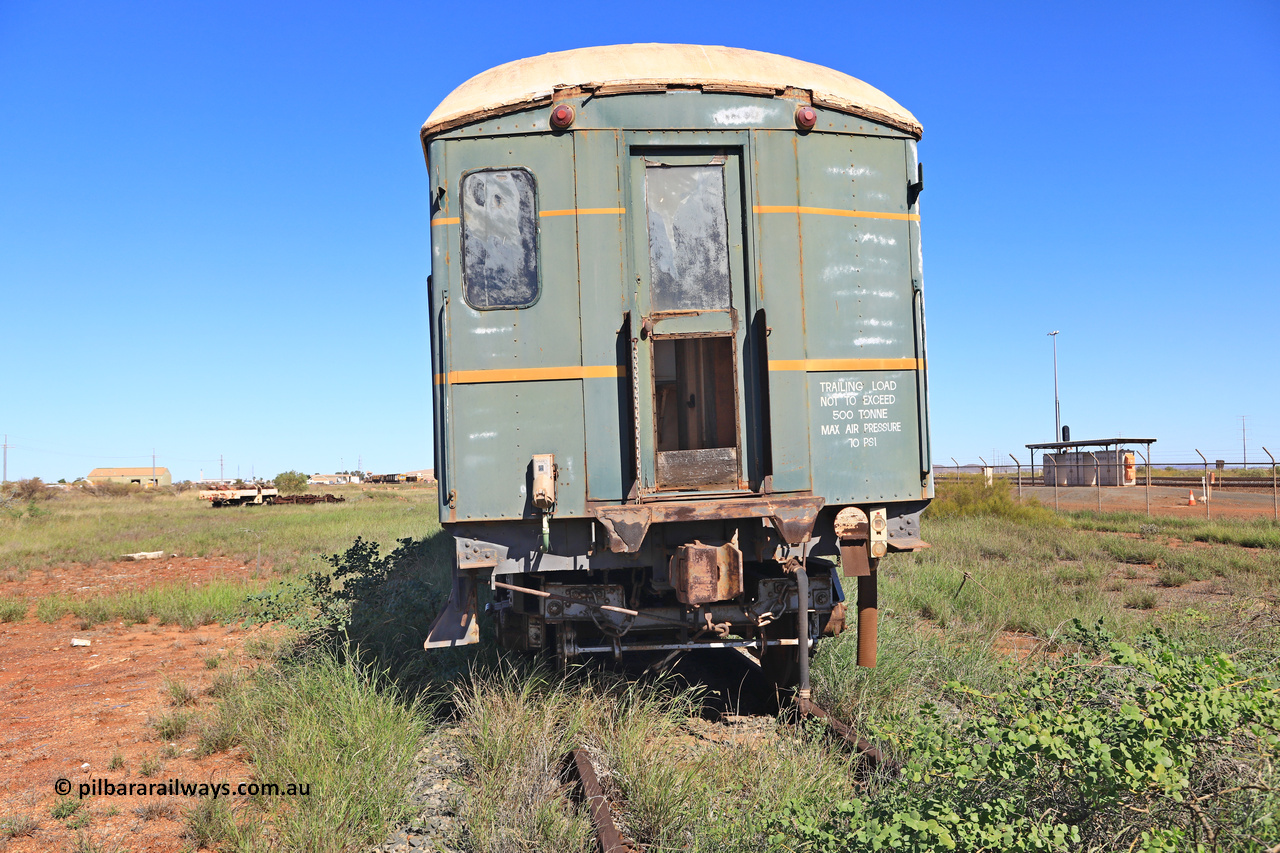 240701 2753
Pilbara Railways Historical Society, passenger carriage 'Conference Car' originally built by Clyde Engineering at Granville NSW in 1935 for the NSWGR as a second class railway carriage FS type FS 2010. In 1975 it was purchased by Hamersley Iron and converted to an inspection vehicle SV 4. When donated to the Society it was repurposed as a conference car. July1, 2024.
Keywords: FS2010;FS-type;Clyde-Engineering-Granville-NSW;