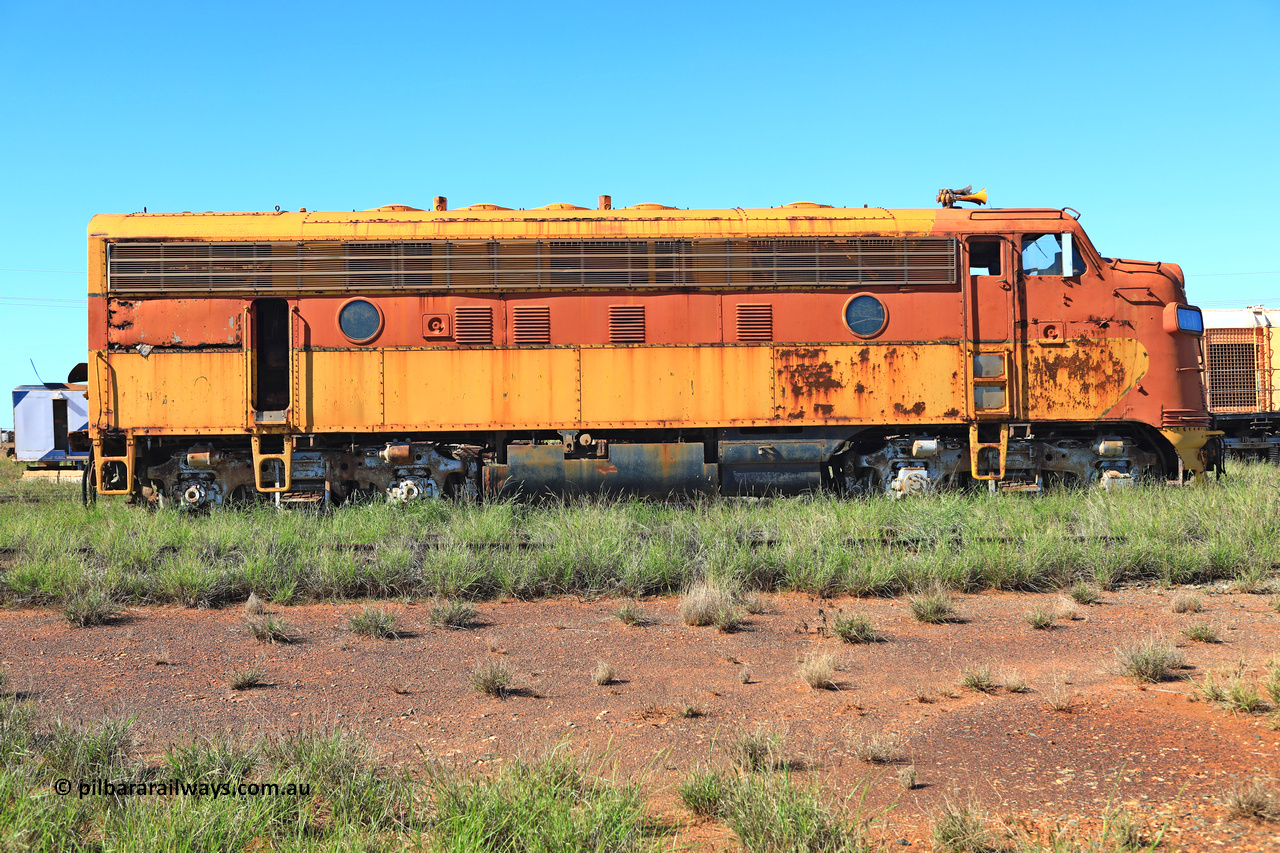 240701 2768
Pilbara Railways Historical Society museum, 5450 a USA built EMD model F7A serial 8970 and frame 3006-A9, built Jan-1950 for Western Pacific Railroad as 917-A, imported for the Mt Newman Mining Co. to construct their Port Hedland to Newman railway in December 1967. Donated to the Society in 1978. July 1, 2024.
Keywords: 5450;EMD;F7A;8970;917-A;3006-A9;