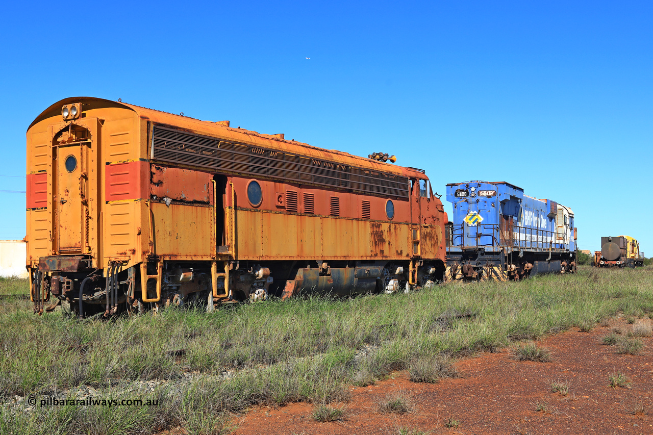 240701 2773
Pilbara Railways Historical Society museum, 5450 a USA built EMD model F7A serial 8970 and frame 3006-A9, built Jan-1950 for Western Pacific Railroad as 917-A, imported for the Mt Newman Mining Co. to construct their Port Hedland to Newman railway in December 1967. Donated to the Society in 1978. July 1, 2024.
Keywords: 5450;EMD;F7A;8970;917-A;3006-A9;