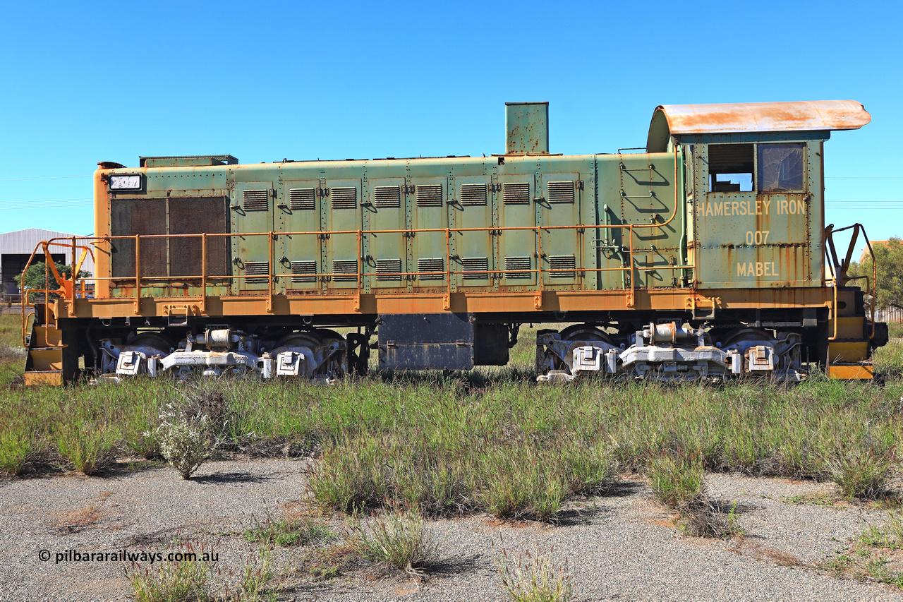 240701 2786
Pilbara Railways Historical Society, ALCo built locomotive model S-2 serial 69214 built in 1940 for the Spokane, Portland and Seattle as their #21 and retired in 1964 before coming to Australia in September 1965, numbered 007 and called 'Mabel'. Retired in December 1972 and donated to the Society in 1976. July 1, 2024.
Keywords: 007;ALCo;S-2;69214;SP&S;21;