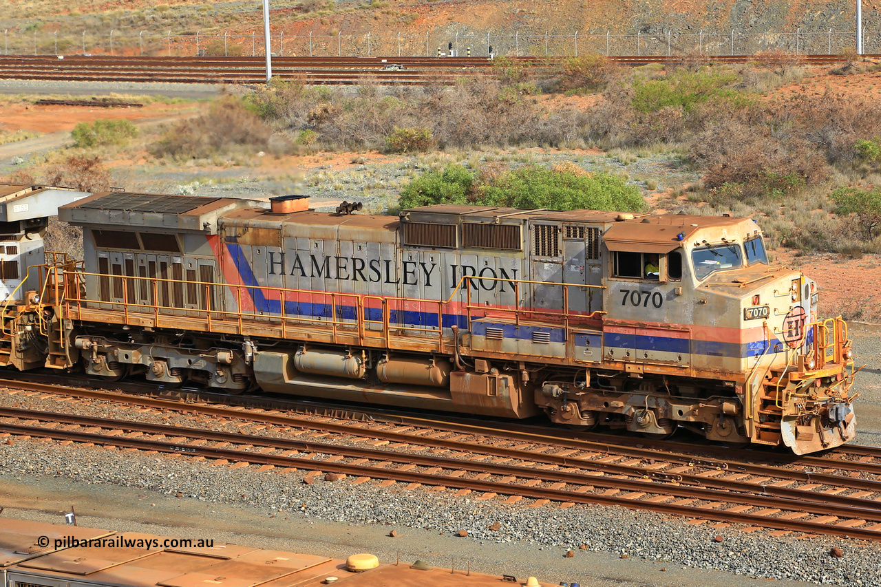 240619 0331
Cape Lambert yard, Hamersley Iron's GE built 9-44CW locomotive 7070 with serial number 47749, delivered in 1995 from the original locomotive order and still looking in pretty good condition despite its age leads a blue rake towards the dumper for unloading. Captured on June 19, 2024.
Keywords: 7070;GE;Dash-9-44CW;47749;