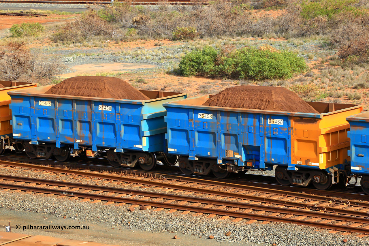 240619 0347
Cape Lambert yard, one of Rio Tinto's blue rakes with spring assisted park brake and only electronic controlled pneumatic [ECP] braking, waggon pair 31458 is a master and is bar coupled to slave waggon 36458 built by China Northen as a Q type in 12/2022. Captured on June 19, 2024.
Keywords: 31458;36458;Q-type;China-Northern;Rio-ore-waggon;