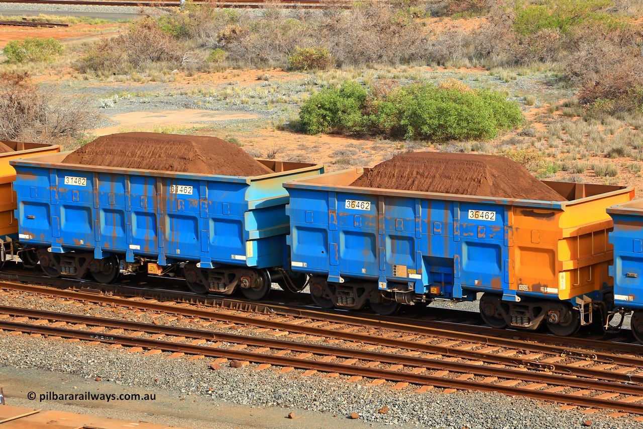 240619 0348
Cape Lambert yard, one of Rio Tinto's blue rakes with spring assisted park brake and only electronic controlled pneumatic [ECP] braking, waggon pair 31462 is a master and is bar coupled to slave waggon 36462 built by China Northen as a Q type in 12/2022. Captured on June 19, 2024.
Keywords: 31462;36462;Q-type;China-Northern;Rio-ore-waggon;