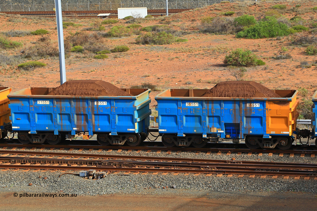 240619 0365
Cape Lambert yard, one of Rio Tinto's blue rakes with spring assisted park brake and only electronic controlled pneumatic [ECP] braking, waggon pair 31551 is a master and is bar coupled to slave waggon 36551 built by China Northen as a Q type in 12/2022. Captured on June 19, 2024.
Keywords: 31551;36551;Q-type;China-Northern;Rio-ore-waggon;