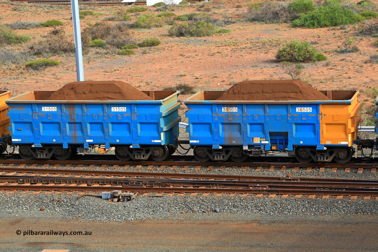 240619 0388
Cape Lambert yard, one of Rio Tinto's blue rakes with spring assisted park brake and only electronic controlled pneumatic [ECP] braking, waggon pair 31505 is a master and is bar coupled to slave waggon 36505 built by China Northen as a Q type in 12/2022. Captured on June 19, 2024.
Keywords: 31505;36505;Q-type;China-Northern;Rio-ore-waggon;