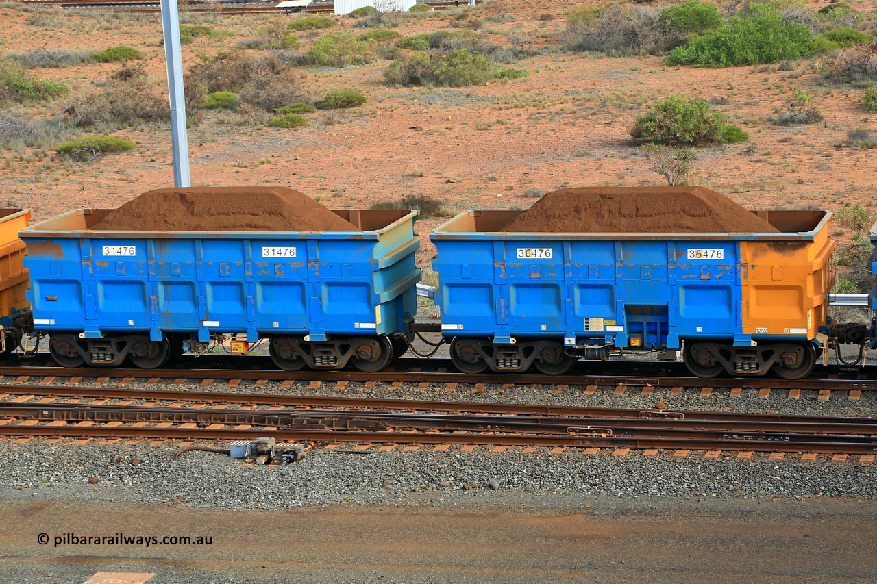 240619 0392
Cape Lambert yard, one of Rio Tinto's blue rakes with spring assisted park brake and only electronic controlled pneumatic [ECP] braking, waggon pair 31476 is a master and is bar coupled to slave waggon 36476 built by China Northen as a Q type in 12/2022. Captured on June 19, 2024.
Keywords: 31476;36476;Q-type;China-Northern;Rio-ore-waggon;