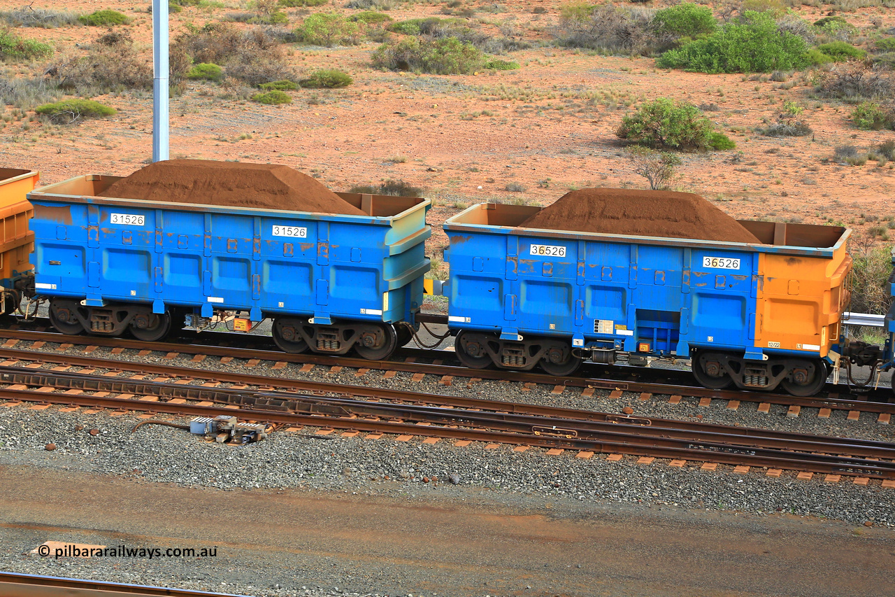 240619 0407
Cape Lambert yard, one of Rio Tinto's blue rakes with spring assisted park brake and only electronic controlled pneumatic [ECP] braking, waggon pair 31526 is a master and is bar coupled to slave waggon 36526 built by China Northen as a Q type in 12/2022. Captured on June 19, 2024.
Keywords: 31526;36526;Q-type;China-Northern;Rio-ore-waggon;
