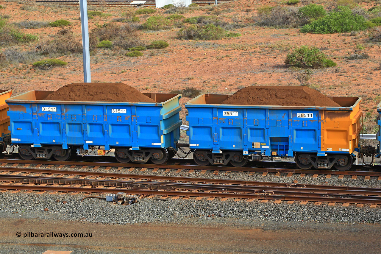 240619 0449
Cape Lambert yard, one of Rio Tinto's blue rakes with spring assisted park brake and only electronic controlled pneumatic [ECP] braking, waggon pair 31511 is a master and is bar coupled to slave waggon 36511 built by China Northen as a Q type in 12/2022. Captured on June 19, 2024.
Keywords: 31511;36511;Q-type;China-Northern;Rio-ore-waggon;