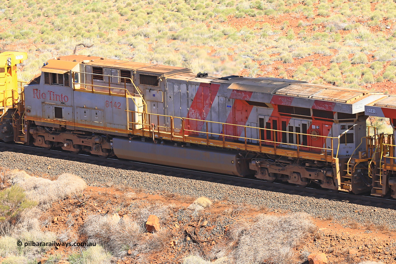 240701 2383
Western Creek, 67 km, Rio Tinto's GE built ES44DCi locomotive 8142 with serial number 58723, delivered in 2009 from the fourth order of this model from GE. Captured on July 1, 2024.
Keywords: 8142;GE;ES44DCi;58723;