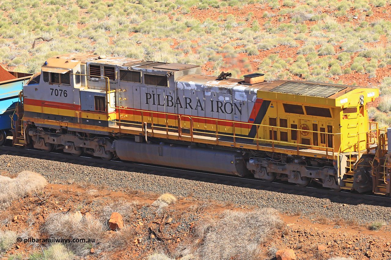 240701 2384
Western Creek, 67 km, Hamersley Iron's GE built 9-44CW locomotive 7076 with serial number 47755, delivered in 1995 from the original locomotive order and has been repainted into Pilbara Iron livery. Captured on July 1, 2024.
Keywords: 7076;GE;Dash 9-44CW;47755;