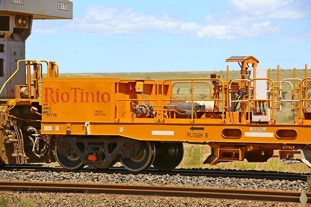 210322 9584
Near Gecko on Rio Tinto's Dampier - Tom Price line is CRRC Yangtze Rolling Stock Co of China built ballast plough waggon BP 04 on a loaded ballast rake, view of B end. Location is roughly [url=https://goo.gl/maps/XZkGLreipQwHrTjw9]here[/url]. 22nd March 2021.
Keywords: BP-type;BP04;Rio-ballast-plough;CRRC-Yangtze-Rolling-Stock-Co-China;