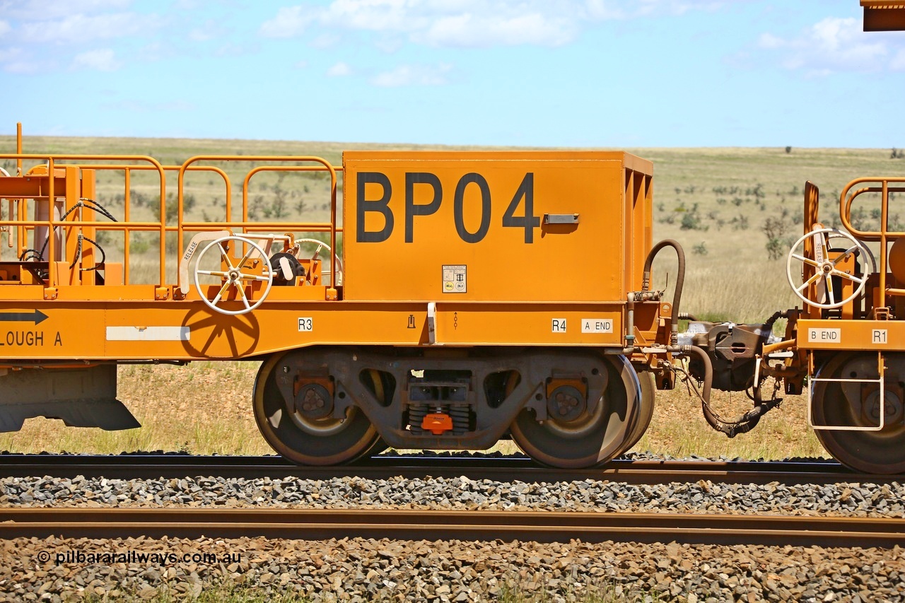 210322 9585
Near Gecko on Rio Tinto's Dampier - Tom Price line is CRRC Yangtze Rolling Stock Co of China built ballast plough waggon BP 04 on a loaded ballast rake, view of A end. Location is roughly [url=https://goo.gl/maps/XZkGLreipQwHrTjw9]here[/url]. 22nd March 2021.
Keywords: BP-type;BP04;Rio-ballast-plough;CRRC-Yangtze-Rolling-Stock-Co-China;
