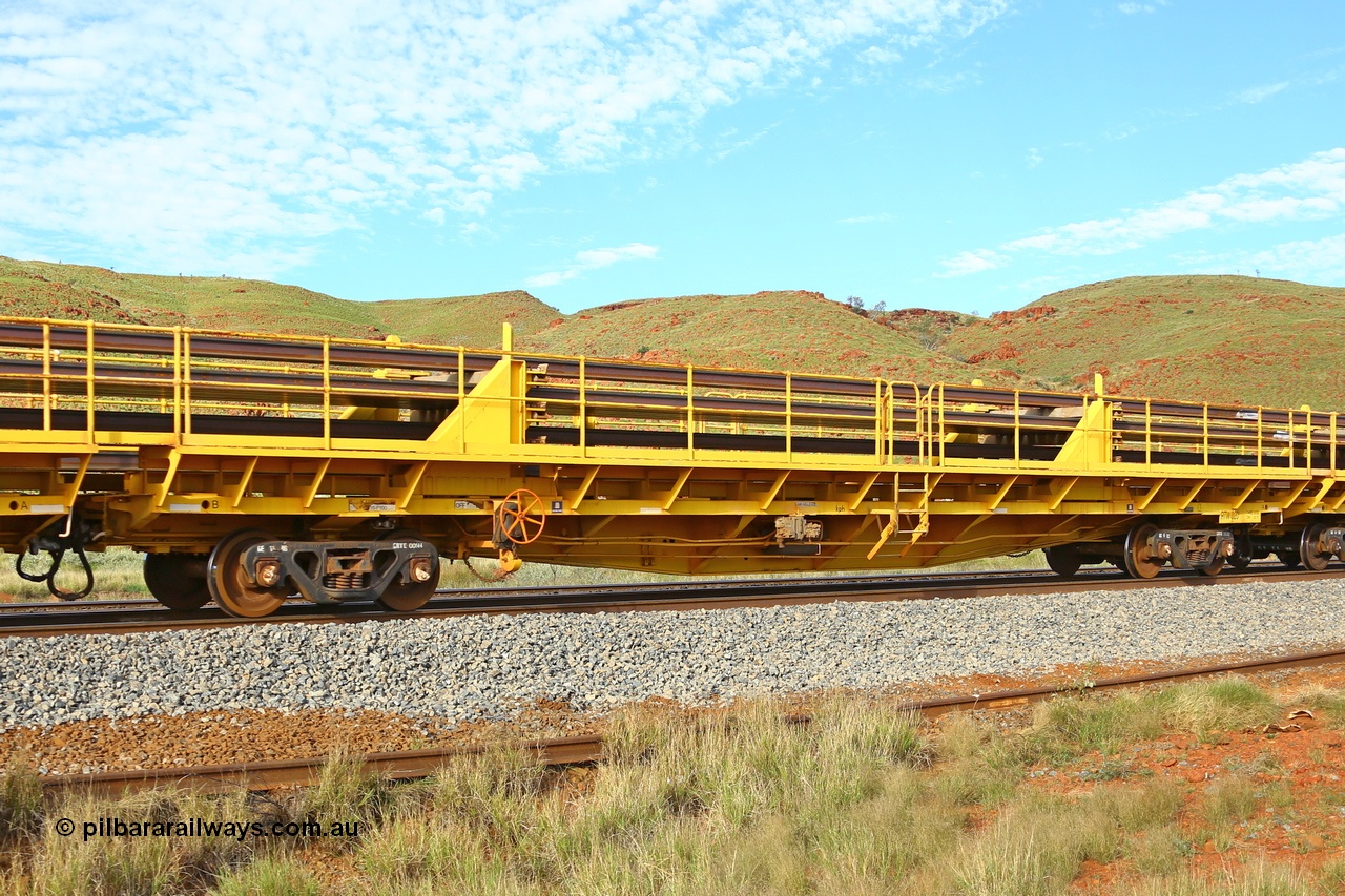 210510 1133
Near Galah on the Rio Tinto Dampier - Tom Price line at the 89.5 km, RTW type intermediate rail waggon RTW 020 on Rio Tinto's Gemco Rail built rail train consist. 10th May 2021. [url=https://goo.gl/maps/tSmgEtp7gcG7x24b9]Location[/url].
Keywords: RTW-type;RTW020;Gemco-Rail-WA;