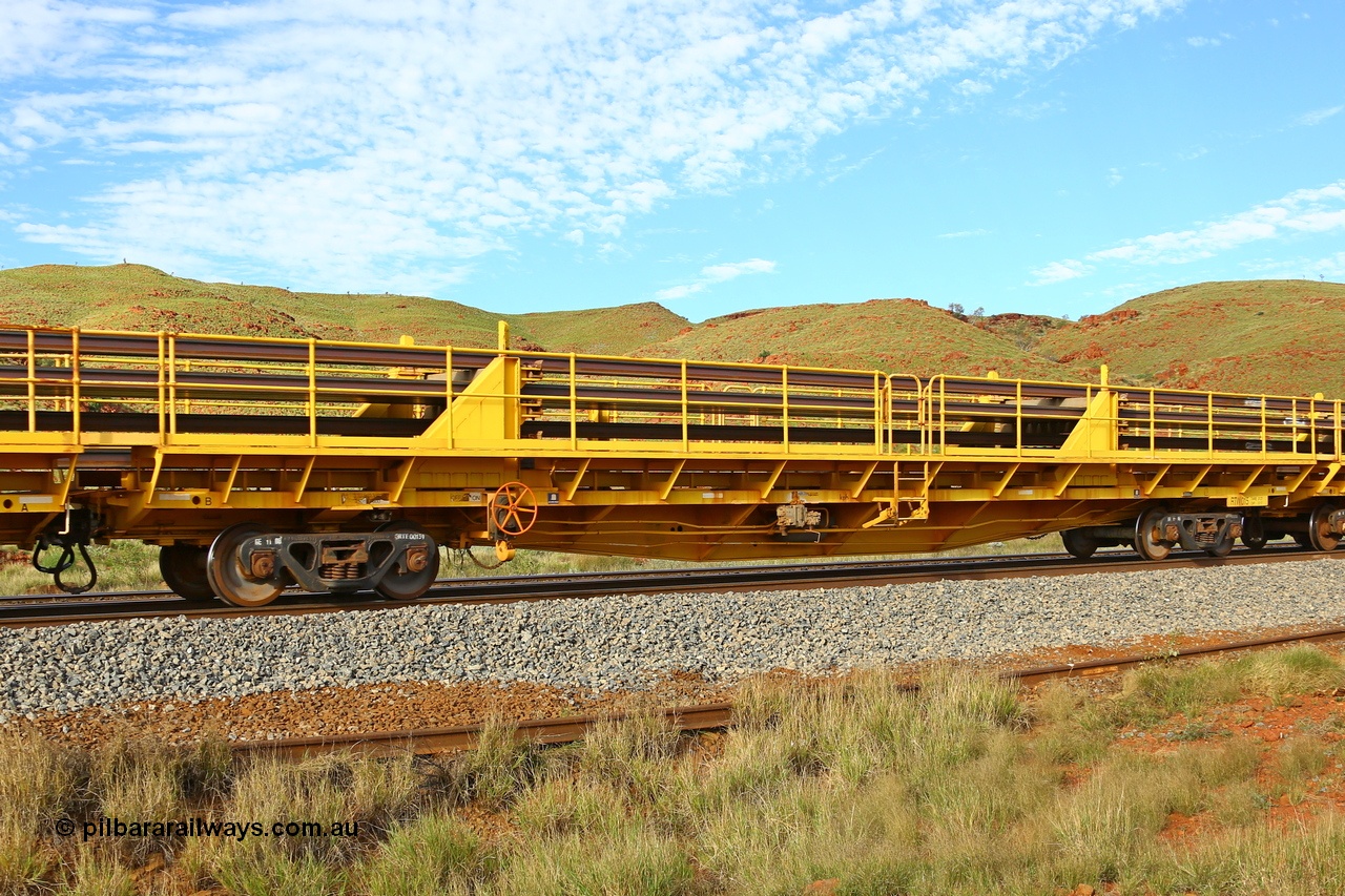 210510 1138
Near Galah on the Rio Tinto Dampier - Tom Price line at the 89.5 km, RTW type intermediate rail waggon RTW 015 on Rio Tinto's Gemco Rail built rail train consist. 10th May 2021. [url=https://goo.gl/maps/tSmgEtp7gcG7x24b9]Location[/url].
Keywords: RTW-type;RTW015;Gemco-Rail-WA;