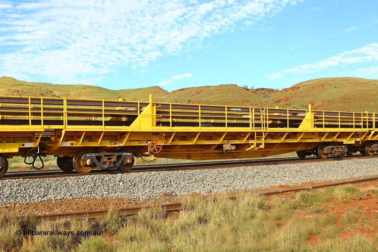 210510 1146
Near Galah on the Rio Tinto Dampier - Tom Price line at the 89.5 km, RTW type intermediate rail waggon RTW 007 on Rio Tinto's Gemco Rail built rail train consist. 10th May 2021. [url=https://goo.gl/maps/tSmgEtp7gcG7x24b9]Location[/url].
Keywords: RTW-type;RTW007;Gemco-Rail-WA;