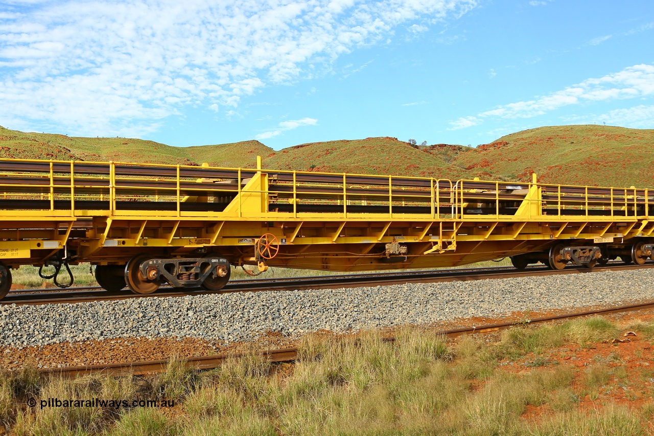 210510 1147
Near Galah on the Rio Tinto Dampier - Tom Price line at the 89.5 km, RTW type intermediate rail waggon RTW 006 on Rio Tinto's Gemco Rail built rail train consist. 10th May 2021. [url=https://goo.gl/maps/tSmgEtp7gcG7x24b9]Location[/url].
Keywords: RTW-type;RTW006;Gemco-Rail-WA;