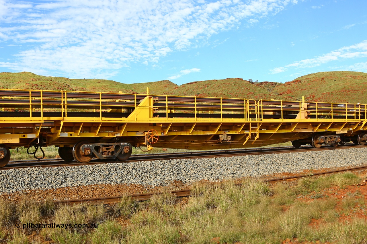 210510 1148
Near Galah on the Rio Tinto Dampier - Tom Price line at the 89.5 km, RTW type intermediate rail waggon RTW 005 on Rio Tinto's Gemco Rail built rail train consist. 10th May 2021. [url=https://goo.gl/maps/tSmgEtp7gcG7x24b9]Location[/url].
Keywords: RTW-type;RTW005;Gemco-Rail-WA;