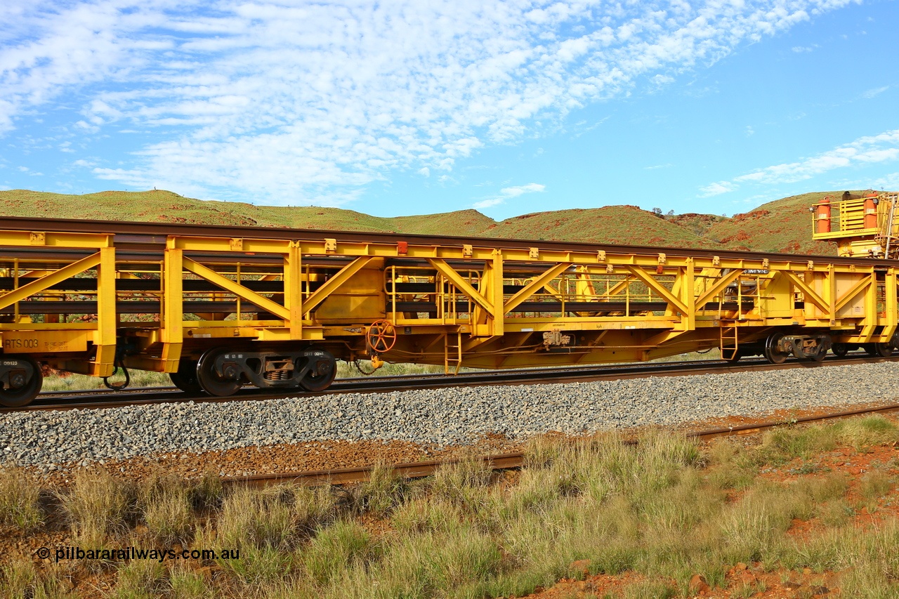 210510 1151
Near Galah on the Rio Tinto Dampier - Tom Price line at the 89.5 km, RTS type straddle crane carrying rail waggon RTS 002 on Rio Tinto's Gemco Rail built rail train consist. 10th May 2021. [url=https://goo.gl/maps/tSmgEtp7gcG7x24b9]Location[/url].
Keywords: RTS-type;RTS002;Gemco-Rail-WA;