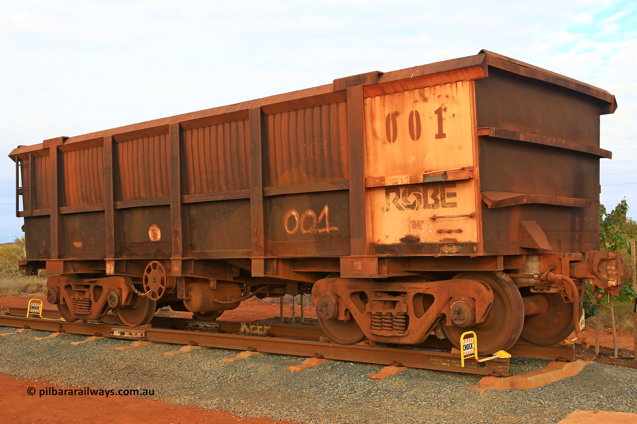 0001 240619 0138
Robe River ore waggon 001, built by Nippon Sharyo Nihon, rotary coupler end handbrake side view, preserved at Wickham, June 19, 2024.
Keywords: 001;Nippon-Sharyo-Nihon;Robe-ore-waggon;