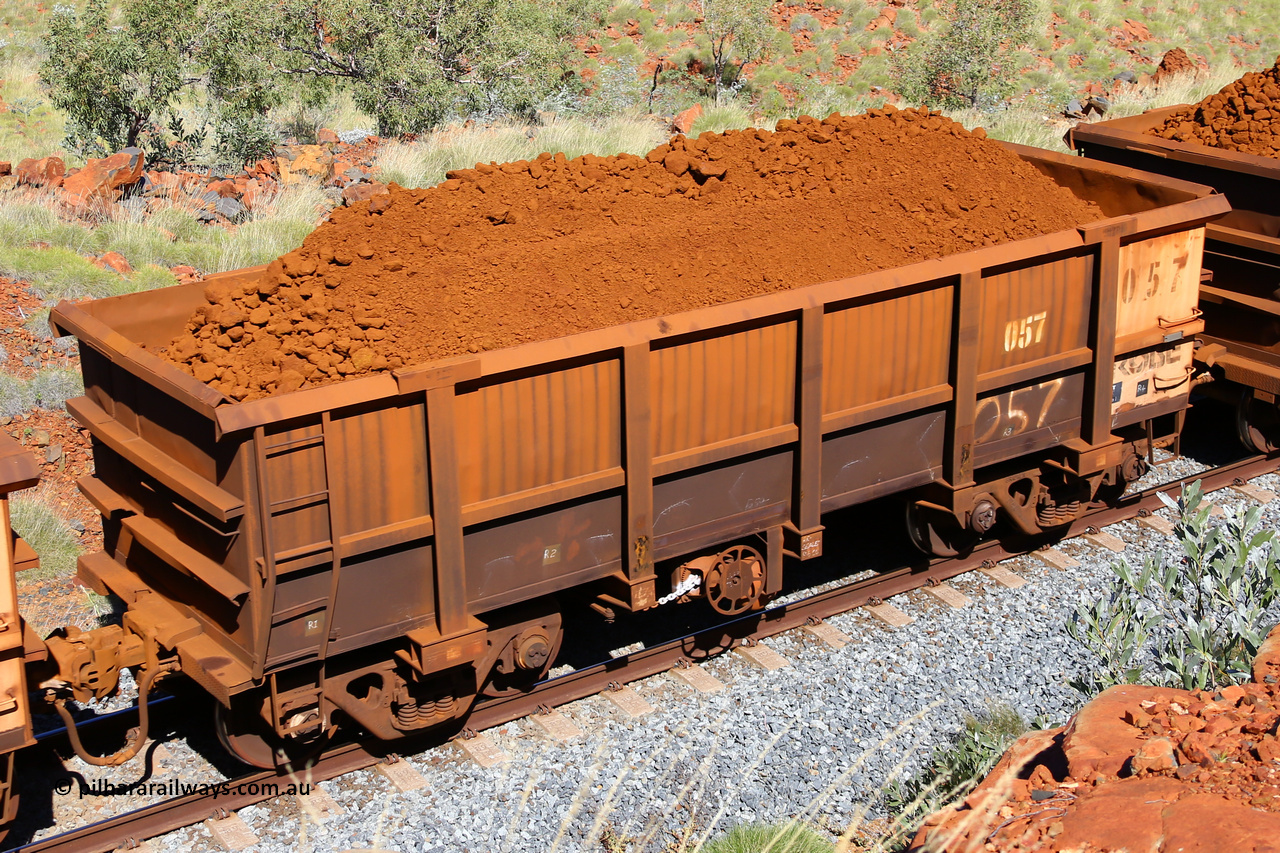 0057 180616 1858
Robe River ore waggon 057, built by Nippon Sharyo Nihon, fixed coupler handbrake side loaded view at Maitland Siding on the Deepdale line, June 16, 2018.
Keywords: 057;Nippon-Sharyo-Nihon;Robe-ore-waggon;