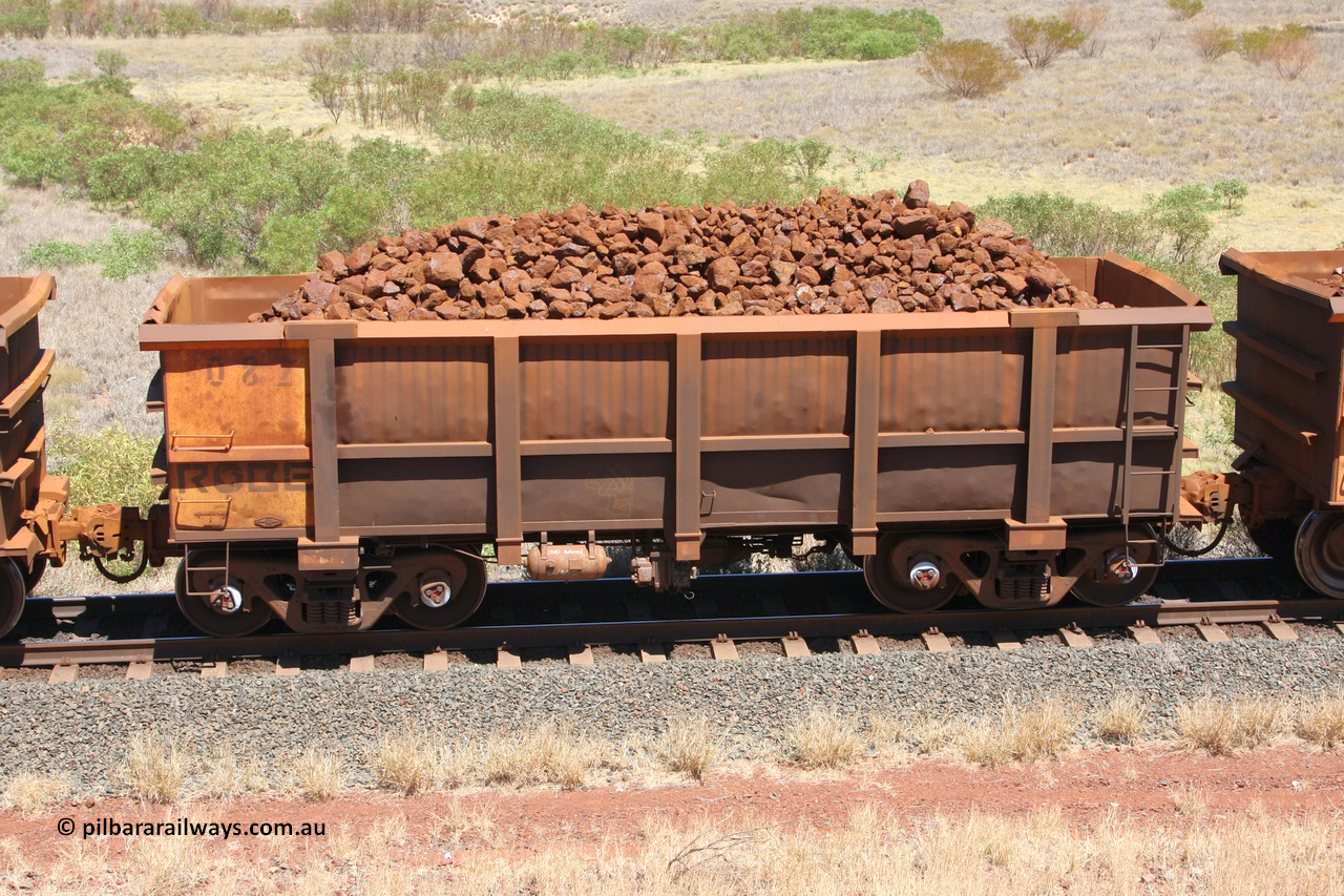 0082 081209 0112
Robe River ore waggon 082, built by Nippon Sharyo Nihon, non-handbrake side loaded view at the 7 km location just south of Cape Lambert yard. December 9, 2008.
Keywords: 082;Nippon-Sharyo-Nihon;Robe-ore-waggon;