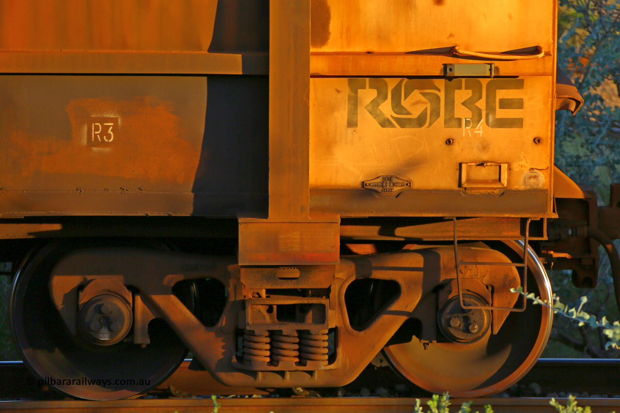 0109 170513 8671
Robe River ore waggon 109, built by Nippon Sharyo Nihon, rotary coupler end plate view, shows Centurion Industries style waybill holder. Cape Lambert yard, May 13, 2017.
Keywords: 109;Nippon-Sharyo-Nihon;Robe-ore-waggon;