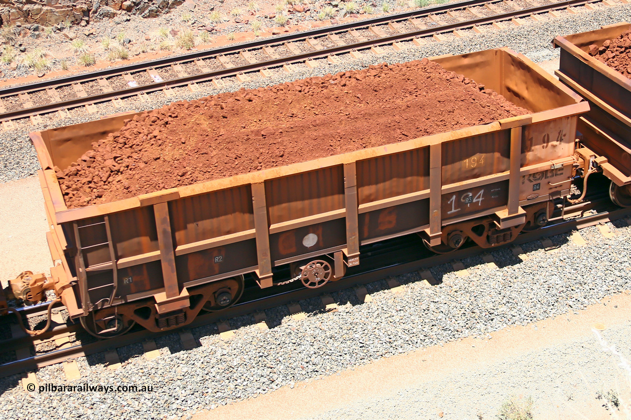 0194 160306 1456
Robe River ore waggon 194, built by Nippon Sharyo Nihon, fixed coupler handbrake side loaded view at the 45 km, Harding Siding on the Cape Lambert line. March 6, 2016.
Keywords: 194;Nippon-Sharyo-Nihon;Robe-ore-waggon;
