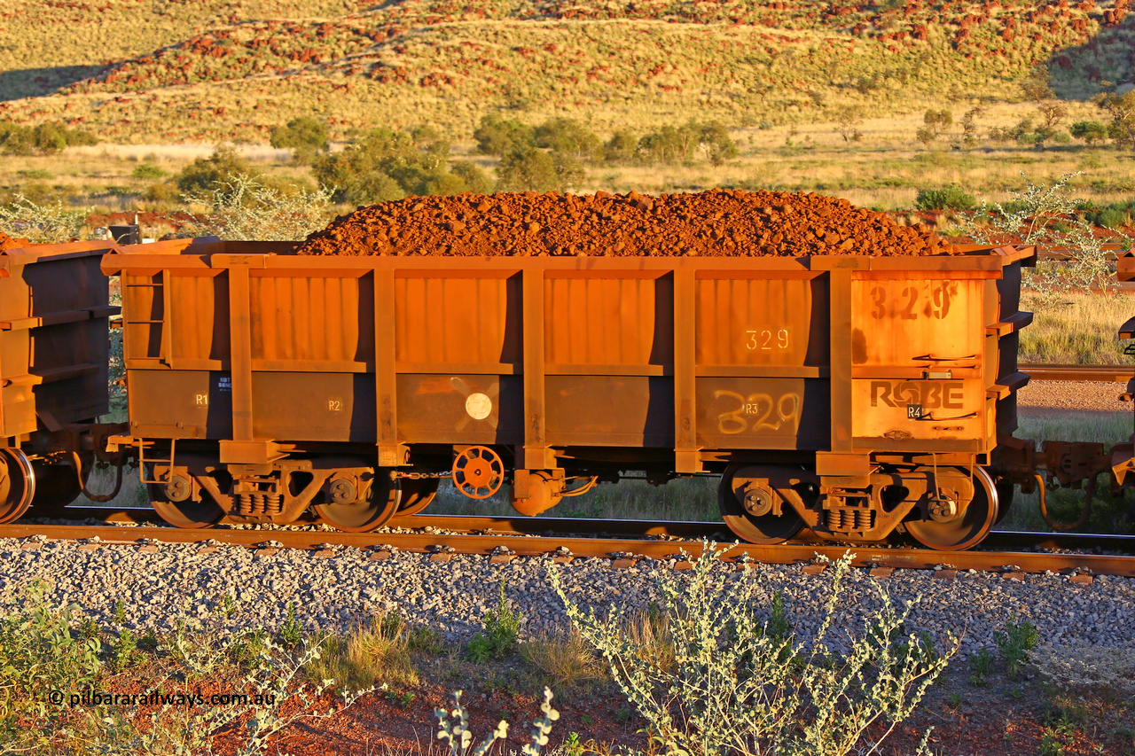 0329 170513 8645
Robe River ore waggon 329, built by Nippon Sharyo Nihon, handbrake side loaded view, Cape Lambert yard, May 13, 2017.
Keywords: 329;Nippon-Sharyo-Nihon;Robe-ore-waggon;
