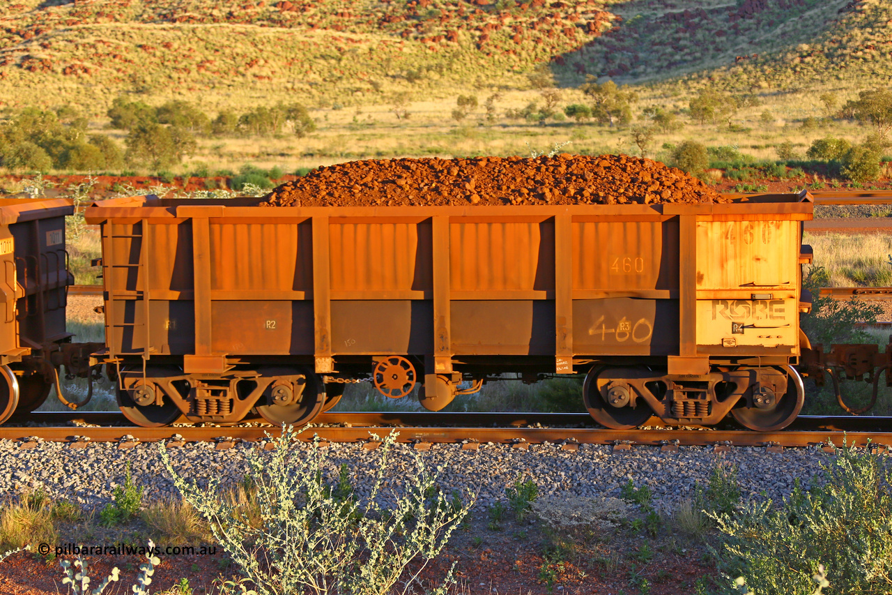 0460 170513 8740
Robe River ore waggon 460, built by Tomlinson Steel WA, handbrake side loaded view, Cape Lambert yard, May 13, 2017.
Keywords: 460;Tomlinson-Steel-WA;Robe-ore-waggon;