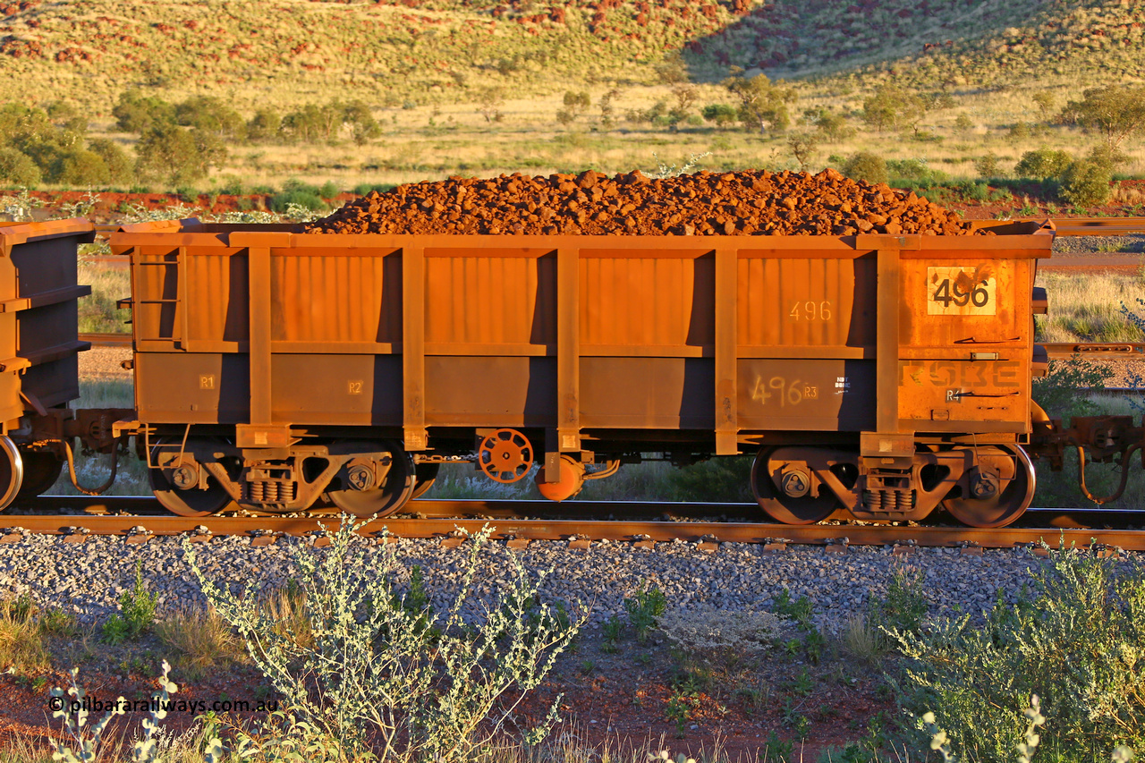 0496 170513 8716
Robe River ore waggon 496, built by Tomlinson Steel WA, handbrake side loaded view, Cape Lambert yard, May 13, 2017.
Keywords: 496;Tomlinson-Steel-WA;Robe-ore-waggon;